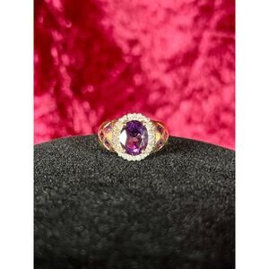 Vintage 14K Yellow Gold Ring – Faceted Amethyst in Halo Setting - ESX - Size 7